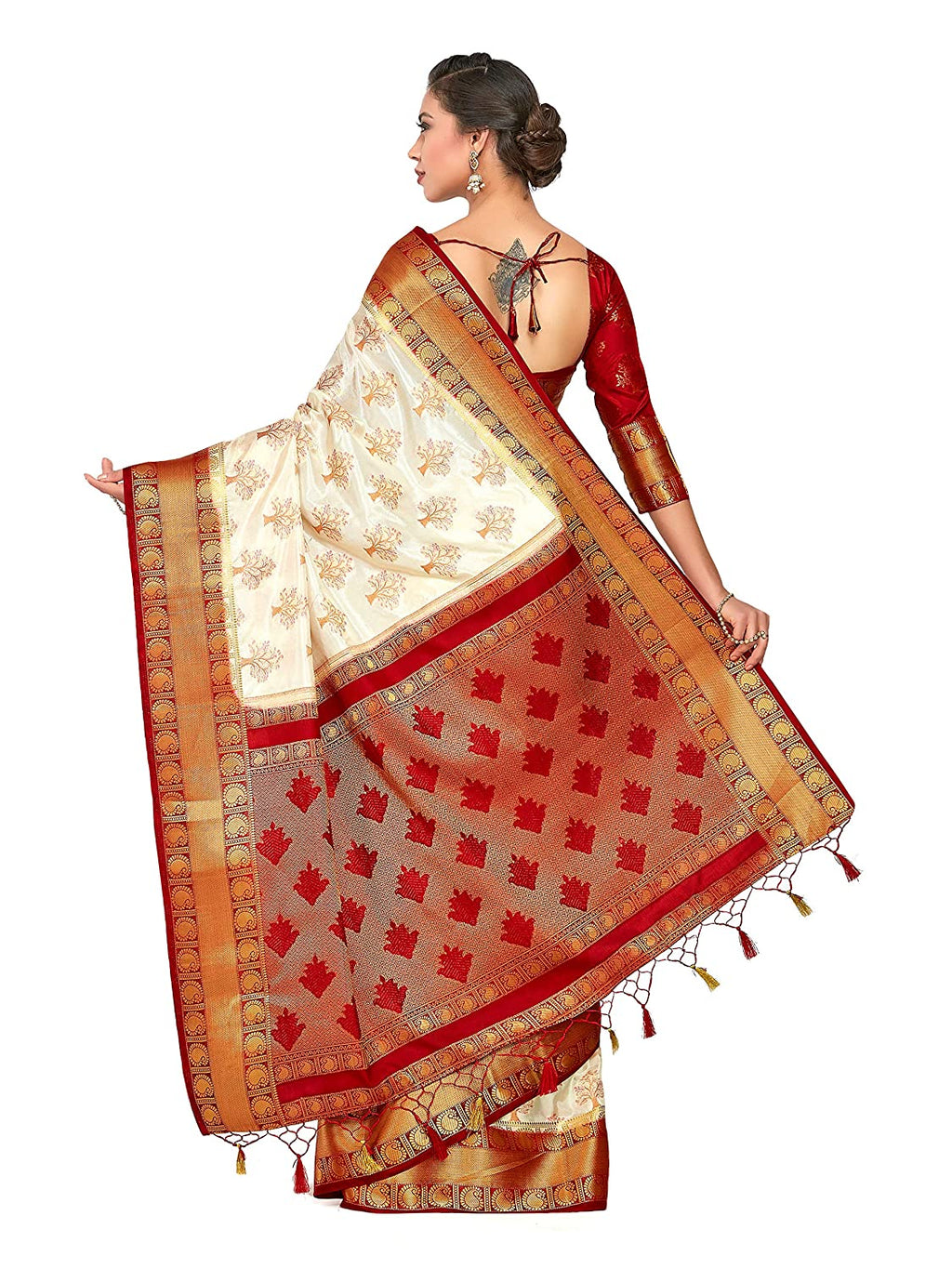 Mimosa Women's Kanchipuram Silk Saree With Blouse Piece | Grocsy