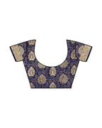 Mimosa Women's navy Blue Kanchipuram Silk Saree With Unstitched Blouse Piece | Grocsy