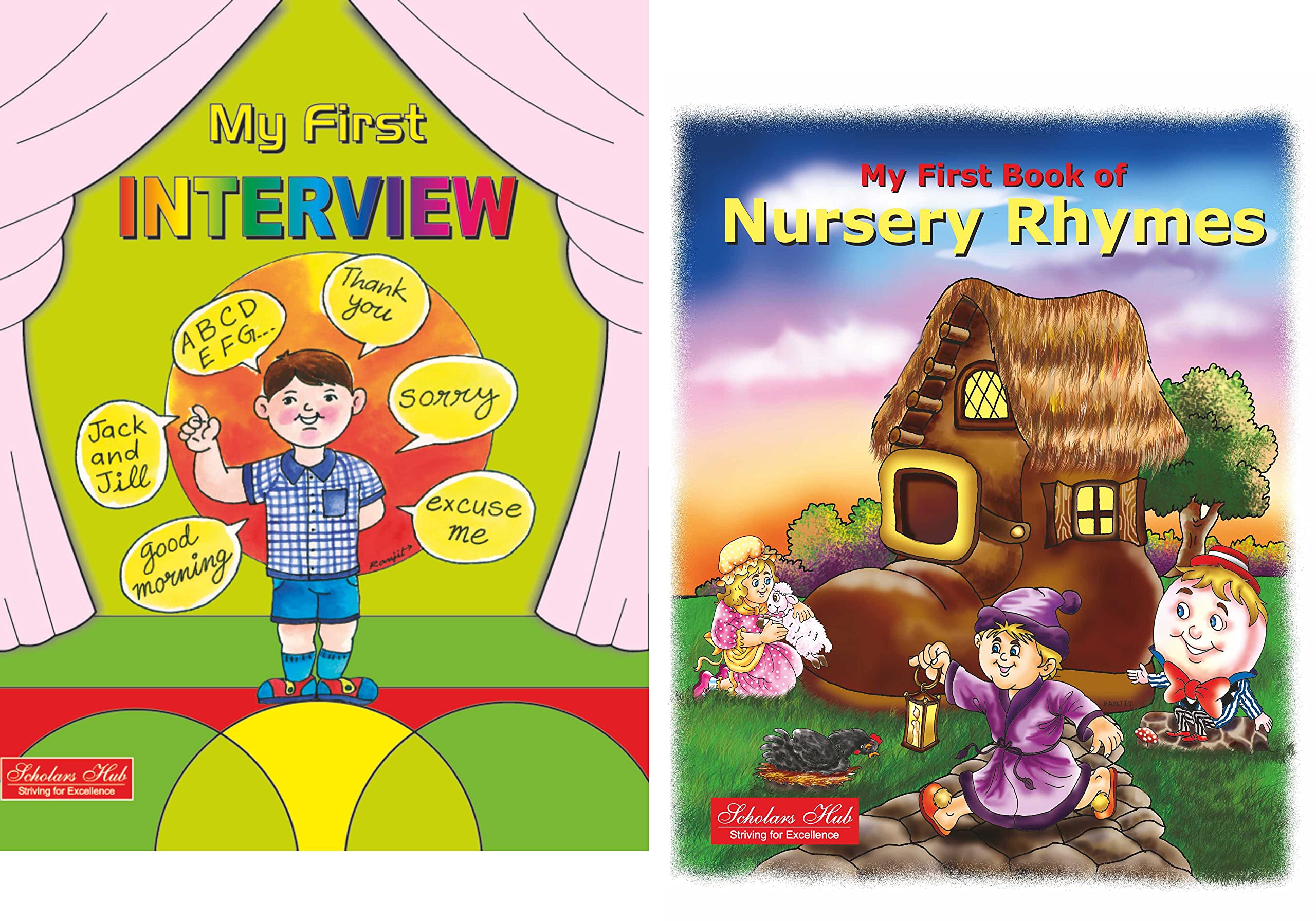 Scholars Hub School Starter Pack- My First School Interview & My Book Of Nursery Rhymes (Set Of 2 Books) (For Ages 2-4) | Cover Basic Questions Asked For School Interview | Helps Child To Read And Learn Nursery Rhymes | Grocsy