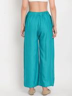 TAG 7 Women Pack Of 2 Black & Teal Blue Solid Flared Palazzos | Grocsy