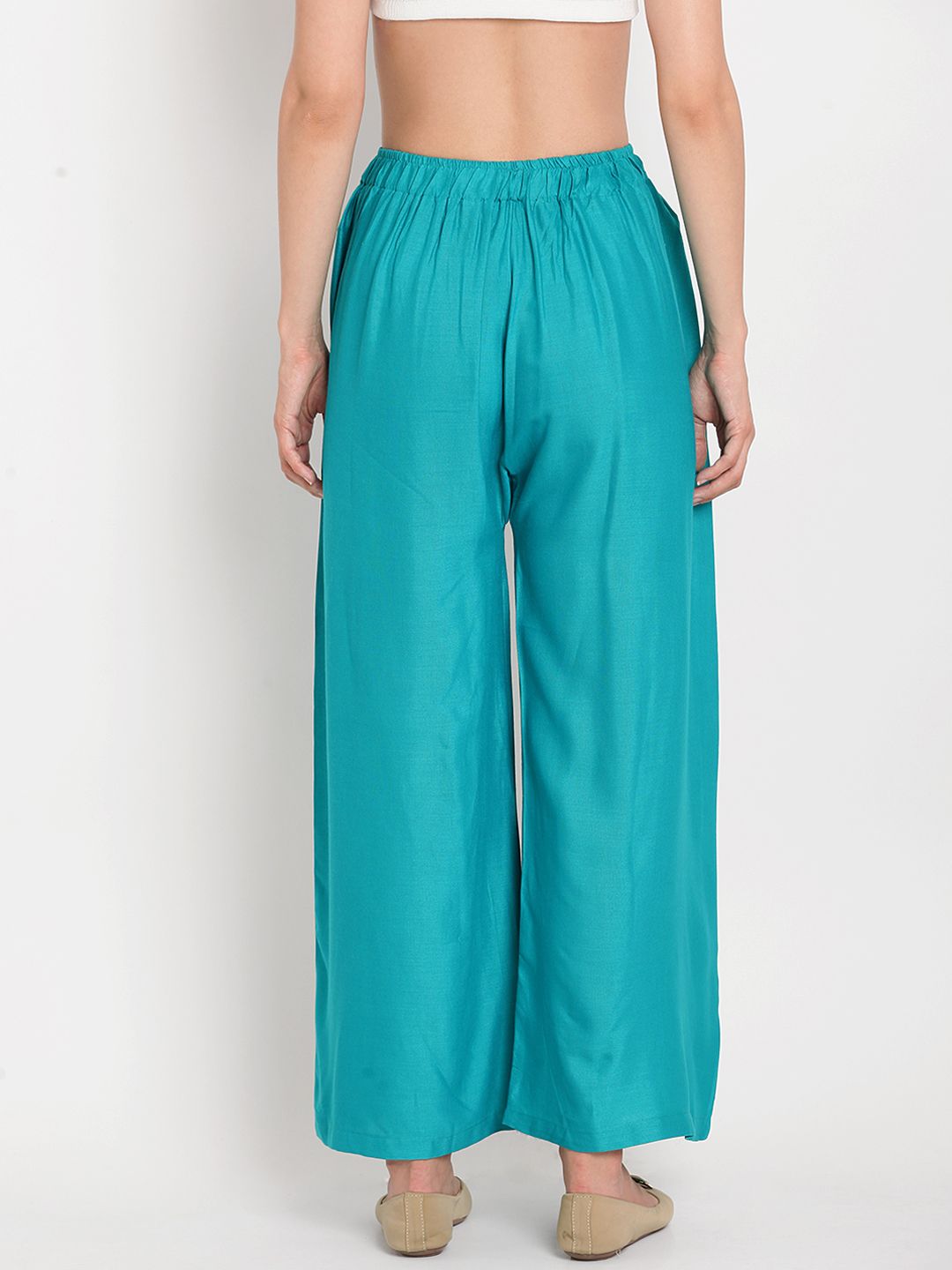 TAG 7 Women Pack Of 2 Black & Teal Blue Solid Flared Palazzos | Grocsy