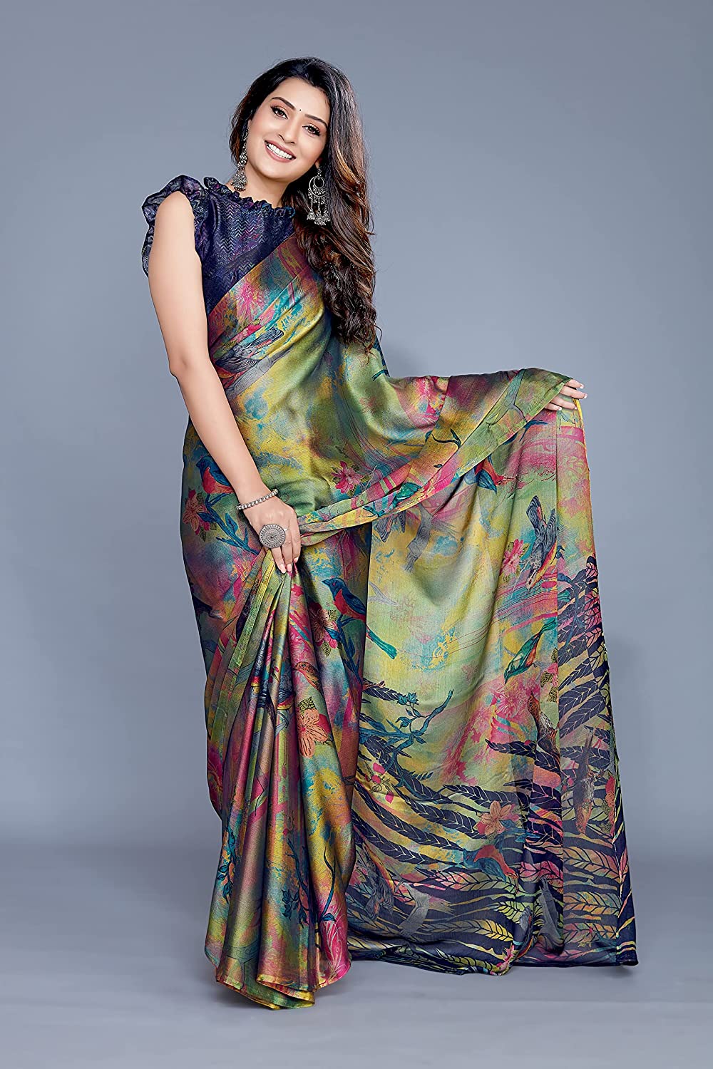 Mirchi Fashion Women's Chiffon Forest Designer Saree | Grocsy