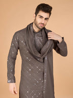 Vastranavya Brown Exclusive Festival Wear Viscose Silk Thread & Sequence Embroidered Work Kurta with Dupatta | Grocsy