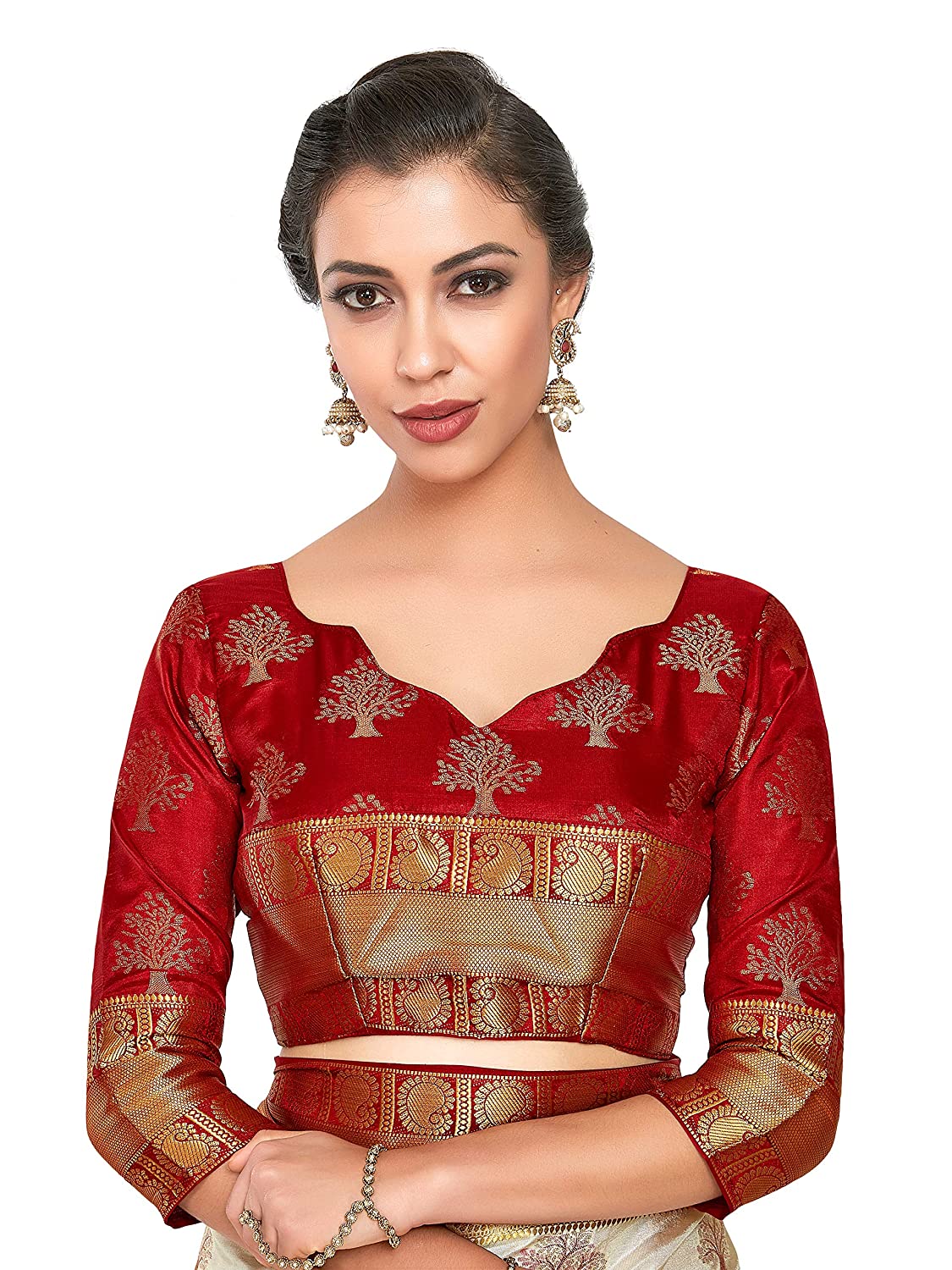 Mimosa Women's Kanchipuram Silk Saree With Blouse Piece | Grocsy