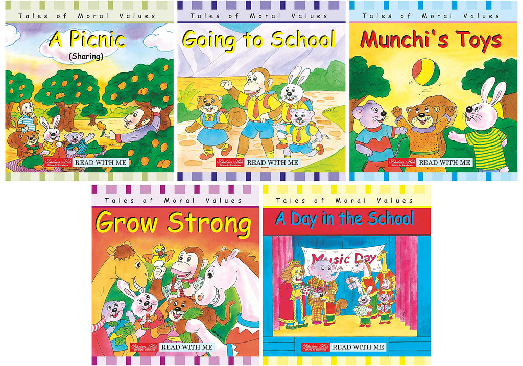 Storybook For Kids: Scholars Hub Moral Values Story Set 2 (Set Of 5 Books) (Illustrated) (Ages 5+) (80 Pages) | A Picnic | Going To School | Munchi'S Toys | Grow Strong | A Day In The School | Grocsy