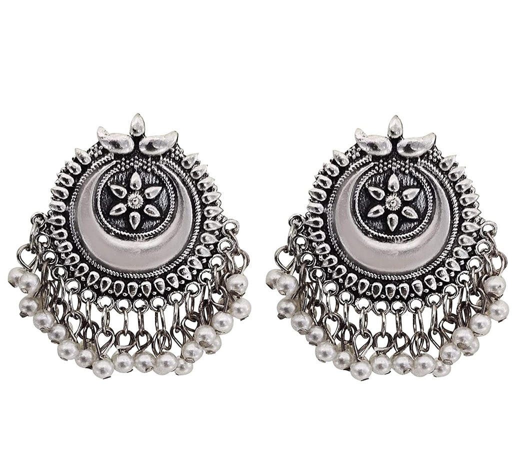 Silver-Plated Alloy Long Half Moon Oxidised Necklace - The Pari | Grocsy