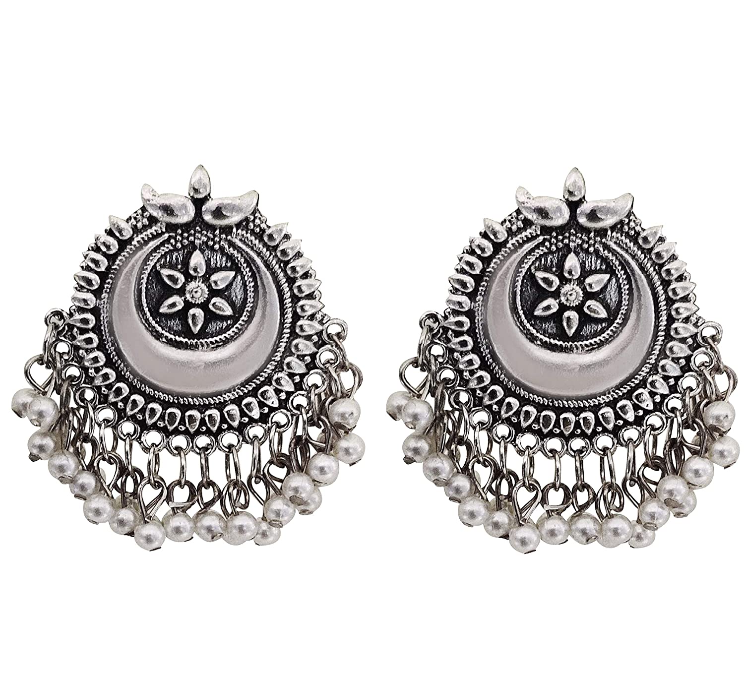 Silver-Plated Alloy Long Half Moon Oxidised Necklace - The Pari | Grocsy
