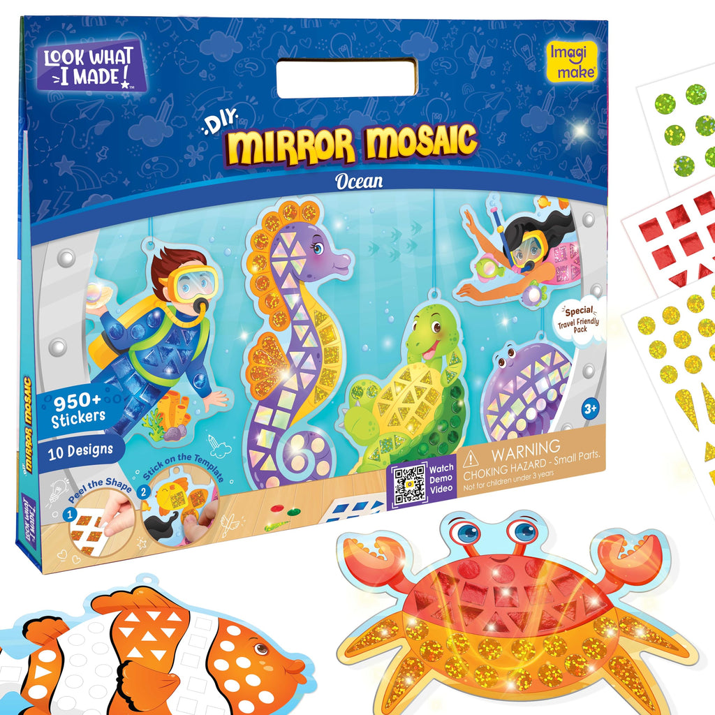 Imagimake Mirror Mosaic Ocean Theme Kids Art Set | DIY Craft Kit with Foil Stickers | Mosaic Kit for Kids | Birthday Gift for Boys and Girls Ages 3-8 | Toys for 4 Year Old Boys | Grocsy