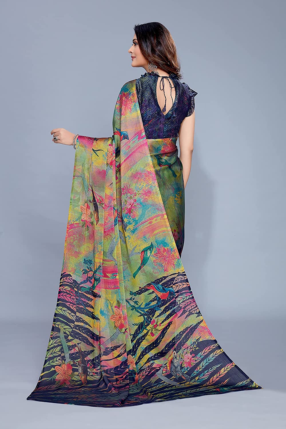 Mirchi Fashion Women's Chiffon Forest Designer Saree | Grocsy