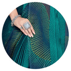 Mirchi Fashion Women's Teal Chiffon Colorful Moire Prints Saree | Grocsy