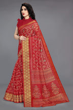 Mirchi Fashion Women's Red Cotton Blend Kalamkari Printed Saree | Grocsy