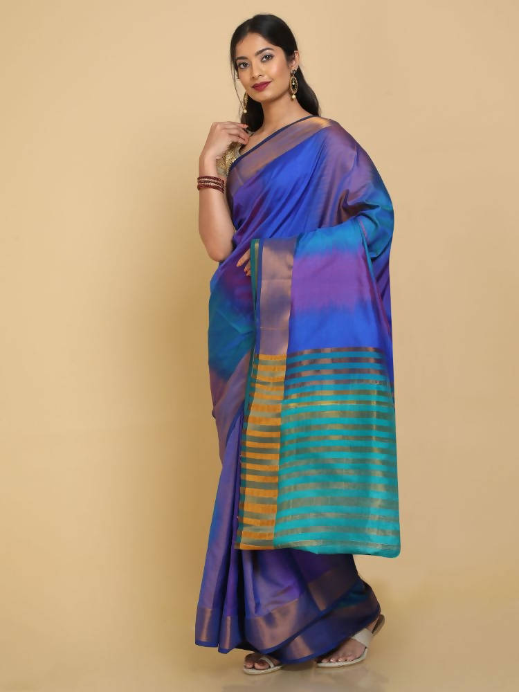 Kalamandir Ikkat Print Silk Blend Multi Color Uppada Saree | Grocsy