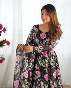 Joban Fashion Black Kurta Set Organza Sequin Embroidery Work | Grocsy