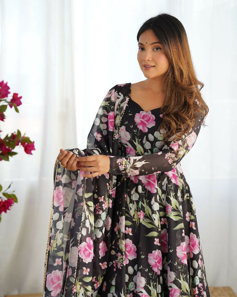Joban Fashion Black Kurta Set Organza Sequin Embroidery Work | Grocsy