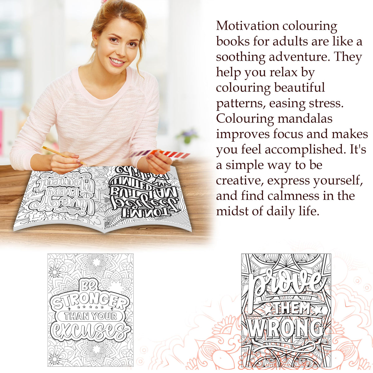 Motivation - Adult Colouring Book : Fun Colouring For Kids And Adults, Creative Coloring Book, Mindfulness Coloring Book, Relaxing Coloring Book | Grocsy