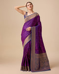 Monjolika Fashion Elegant Dark Purple Banarasi With Intricate Zari Work With Rich Brocade Patterns Silk Saree | Grocsy