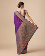 Monjolika Fashion Elegant Dark Purple Banarasi With Intricate Zari Work With Rich Brocade Patterns Silk Saree | Grocsy