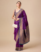 Monjolika Fashion Elegant Dark Purple Banarasi With Intricate Zari Work With Rich Brocade Patterns Silk Saree | Grocsy