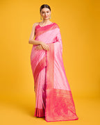 Monjolika Fashion Elegant Light Pink Banarasi With Intricate Zari Work With Rich Brocade Patterns Silk Saree | Grocsy
