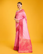 Monjolika Fashion Elegant Light Pink Banarasi With Intricate Zari Work With Rich Brocade Patterns Silk Saree | Grocsy