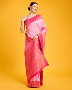 Monjolika Fashion Elegant Light Pink Banarasi With Intricate Zari Work With Rich Brocade Patterns Silk Saree | Grocsy