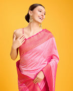 Monjolika Fashion Elegant Light Pink Banarasi With Intricate Zari Work With Rich Brocade Patterns Silk Saree | Grocsy