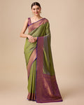 Monjolika Fashion Elegant Olive Green Banarasi With Intricate Zari Work With Rich Brocade Patterns Silk Saree | Grocsy