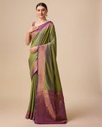 Monjolika Fashion Elegant Olive Green Banarasi With Intricate Zari Work With Rich Brocade Patterns Silk Saree | Grocsy