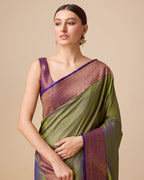 Monjolika Fashion Elegant Olive Green Banarasi With Intricate Zari Work With Rich Brocade Patterns Silk Saree | Grocsy