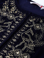 Indian Clothing Juniper Women Navy Velvet Embroidered Flared Lehenga Choli Sets | Grocsy
