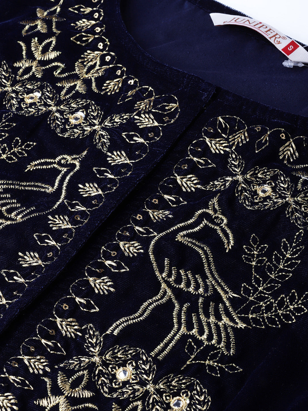 Indian Clothing Juniper Women Navy Velvet Embroidered Flared Lehenga Choli Sets | Grocsy