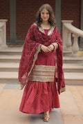 Vedant Vastram Heavy Embroidery & Sequins Work Pure Georgette Top Sharara Set With Dupatta - Maroon | Grocsy