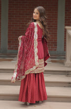 Vedant Vastram Heavy Embroidery & Sequins Work Pure Georgette Top Sharara Set With Dupatta - Maroon | Grocsy
