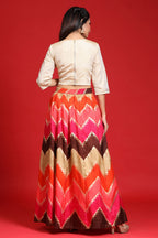 Juniper Women`s Coral Silk Crepe Printed Flared Lehenga Choli Sets | Grocsy