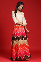 Juniper Women`s Coral Silk Crepe Printed Flared Lehenga Choli Sets | Grocsy