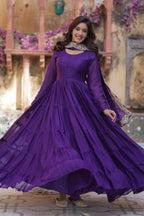 Vedant Vastram Heavy Embroidery & Sequins Work Pure Georgette Gown With Dupatta - Violet | Grocsy