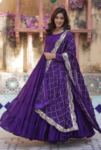 Vedant Vastram Heavy Embroidery & Sequins Work Pure Georgette Gown With Dupatta - Violet | Grocsy