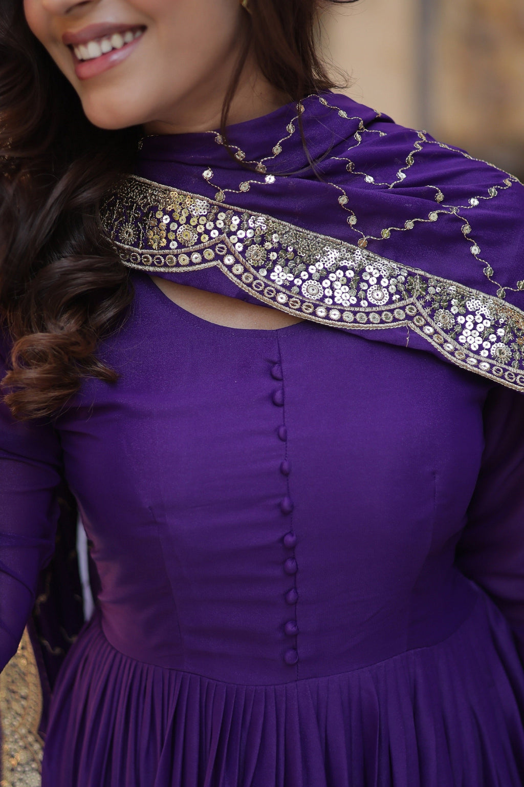 Vedant Vastram Heavy Embroidery & Sequins Work Pure Georgette Gown With Dupatta - Violet | Grocsy