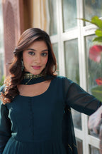 Vedant Vastram Heavy Embroidery & Sequins Work Pure Georgette Gown With Dupatta - Rama Blue | Grocsy