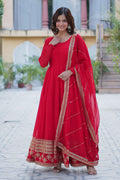 Vedant Vastram Heavy Embroidery & Sequins Work Pure Georgette Gown With Dupatta - Red | Grocsy