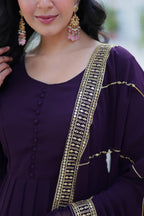 Vedant Vastram Heavy Embroidery & Sequins Work Pure Georgette Gown With Dupatta - Wine | Grocsy