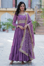 Vedant Vastram Heavy Embroidery & Sequins Work Pure Georgette Gown With Dupatta - Light Violet | Grocsy