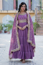 Vedant Vastram Heavy Embroidery & Sequins Work Pure Georgette Gown With Dupatta - Light Violet | Grocsy