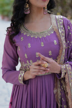 Vedant Vastram Heavy Embroidery & Sequins Work Pure Georgette Gown With Dupatta - Light Violet | Grocsy