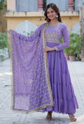 Vedant Vastram Heavy Embroidery & Sequins Work Pure Georgette Gown With Dupatta - Lavender | Grocsy