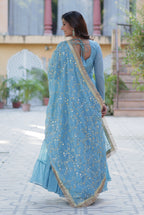 Vedant Vastram Heavy Embroidery & Sequins Work Pure Georgette Gown With Dupatta - Sky Blue | Grocsy