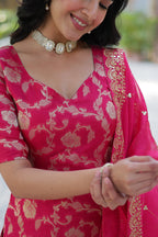 Vedant Vastram Heavy Embroidery & Sequins Work Pure Georgette Top Sharara Set With Dupatta - Pink | Grocsy