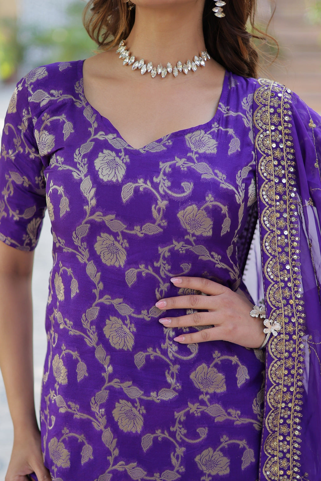Vedant Vastram Heavy Embroidery & Sequins Work Pure Georgette Top Sharara Set With Dupatta - Violet | Grocsy