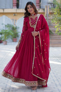 Vedant Vastram Heavy Embroidery & Sequins Work Pure Georgette Gown With Dupatta - Pink | Grocsy