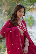 Vedant Vastram Heavy Embroidery & Sequins Work Pure Georgette Gown With Dupatta - Pink | Grocsy